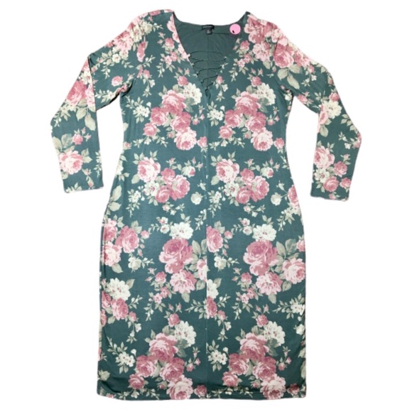 BOLD Elements Floral Long Sleeve Lace Up Dress - Picture 4 of 8